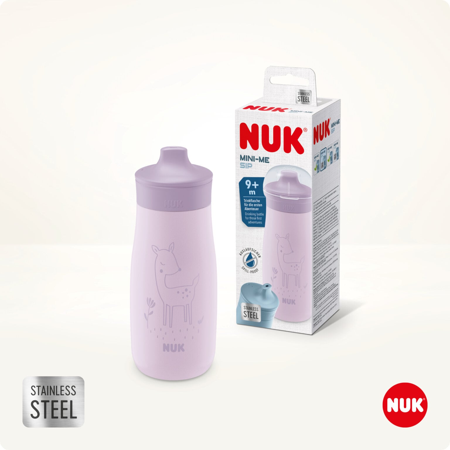 NUK - MINI-ME SIP Παιδικό Παγούρι από ανοξείδωτο ατσάλι 9m+ (μωβ) - 300ml 10225325
